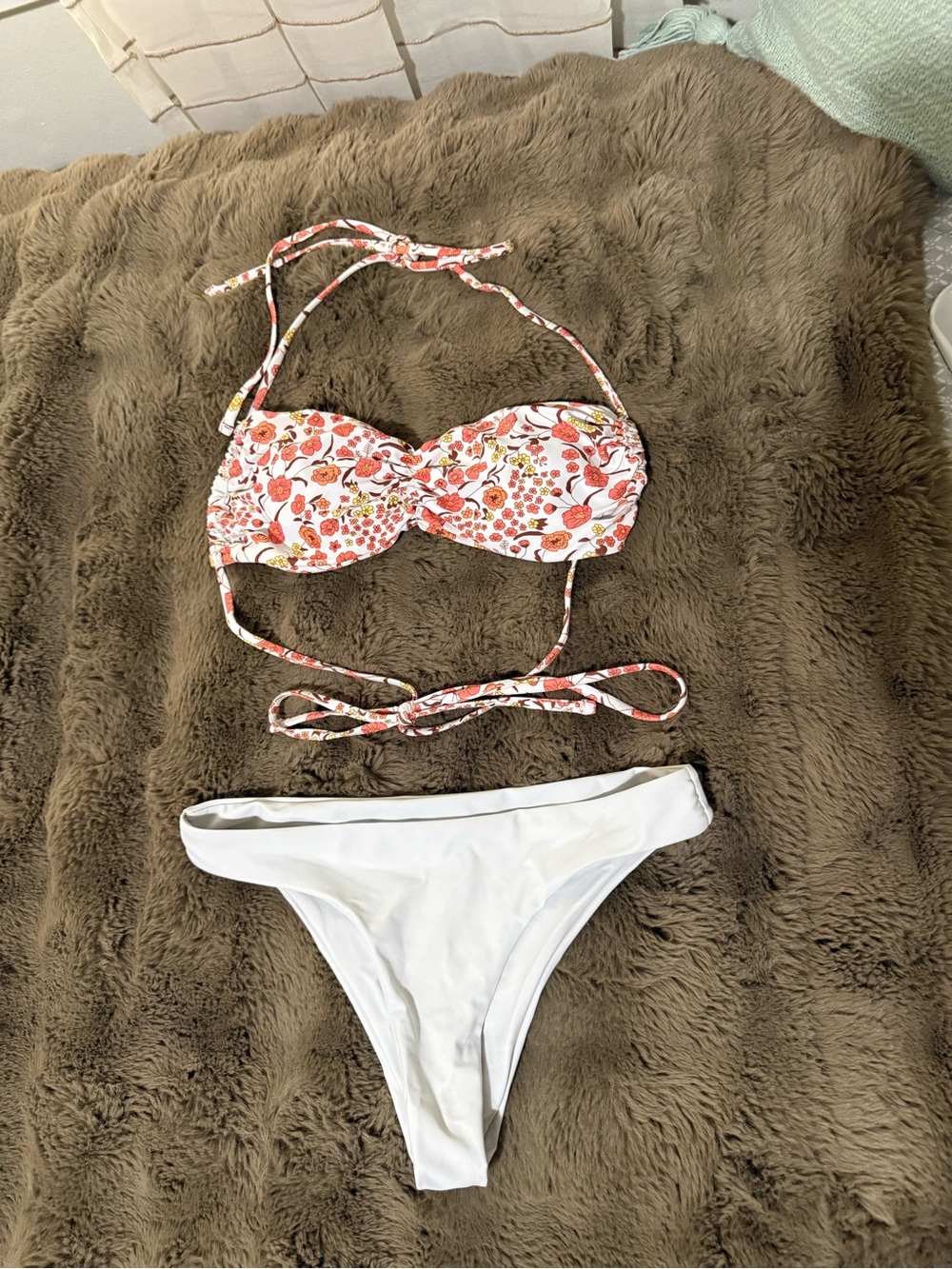 Floral Print Pink & White Girls Bikini Set
